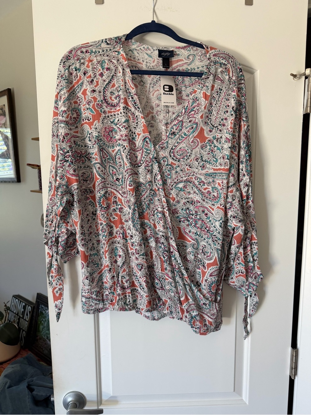 Daytrip Coral & White Paisley Wrap Blouse